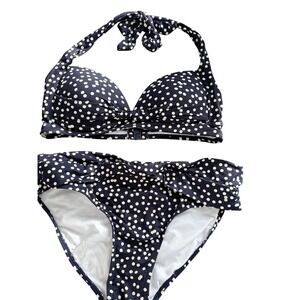 Joules Belle Navy Polka Dot‎ Halter Bikini Set Padded Top & Bottoms US 4 UK 8